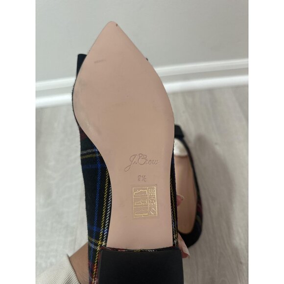 J Crew Pointed Toe Flats Womens Sz 9.5 Black Tartan Plaid Rhinestone Bow Preppy - Picture 8 of 9